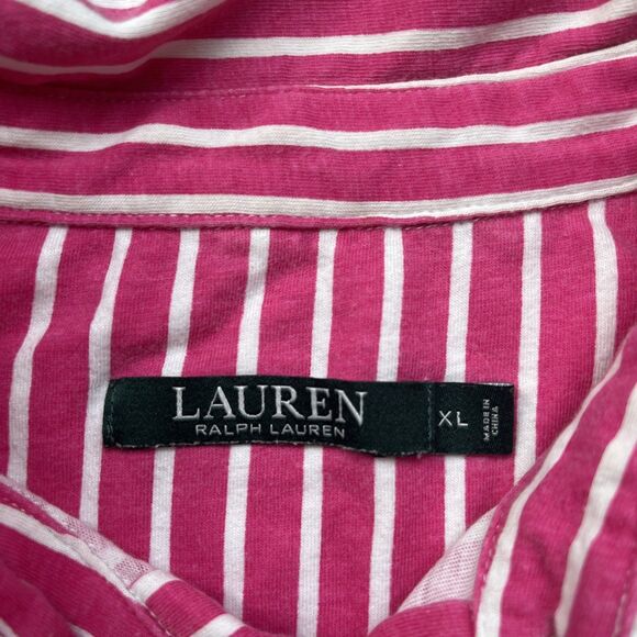 Lauren Ralph Lauren Womens XL Sleepshirt His Shirt Pink Striped Monogram Preppy - Picture 3 of 7